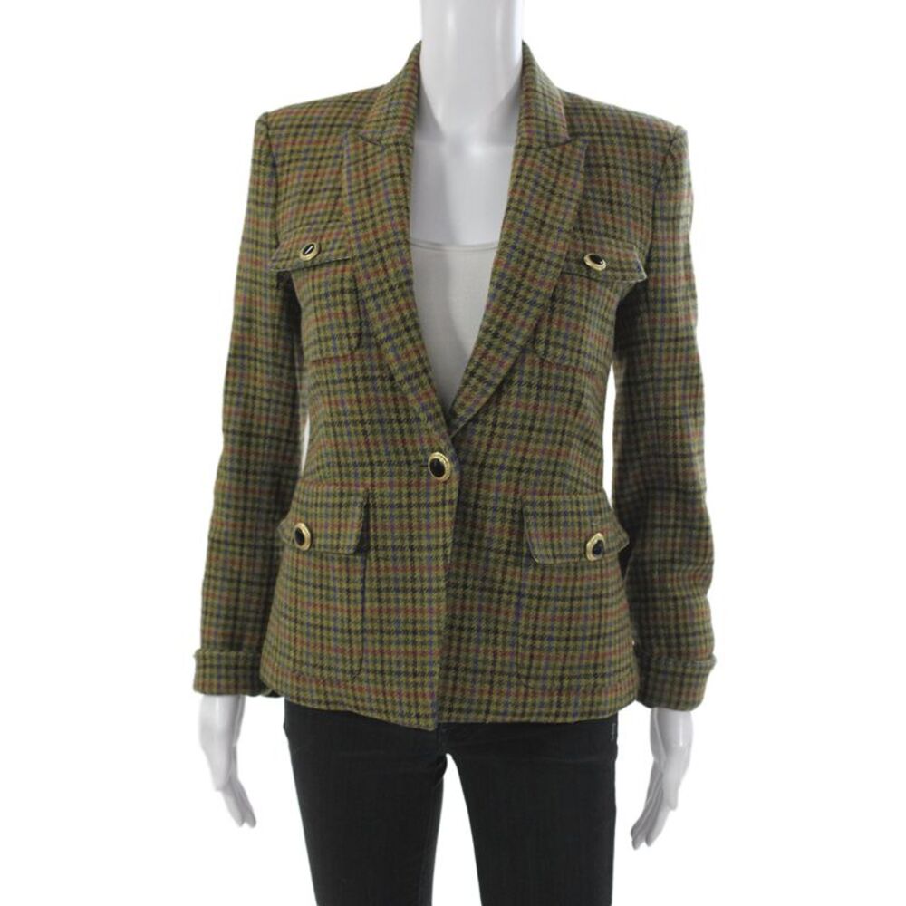 Veronica Beard Womens Plaid Wool Blazer Long Sleeve Multicolor Size 0